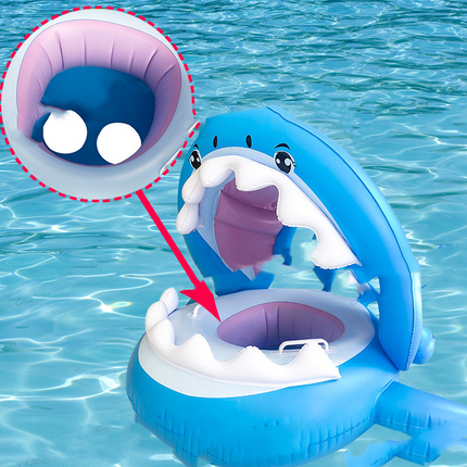 Inflatable Swimming Ring For Kids With Awning Shark Seat