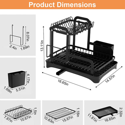1Pc  2-Tier Dish Drying Rack For Kitchen Counter Space Saving