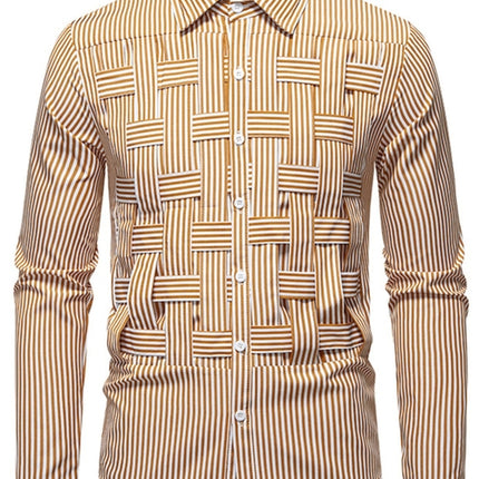 Men's Striped Woven Pattern Long Sleeve Shirt