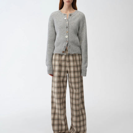 "Hokkaido Weaving Love" wool blend crew neck cardigan top