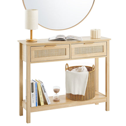 Rattan Console Table With 2 Storage Drawers, Rattan Entryway Table