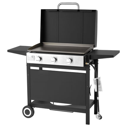 Gas Griddle, 3-Burner Flat Top Grill, Propane Griddle With Wheels,