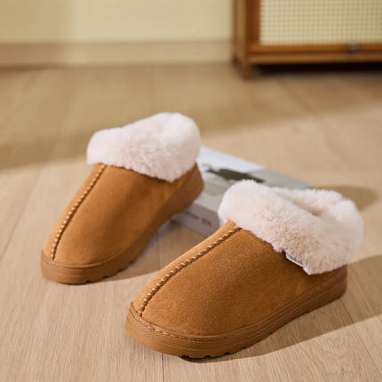 Faux Fur Round Toe Platform Slippers