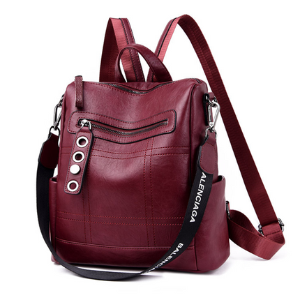 High Quality Solid Color Leather Backpack For Women