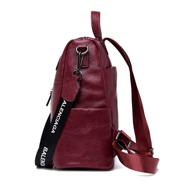 High Quality Solid Color Leather Backpack For Women
