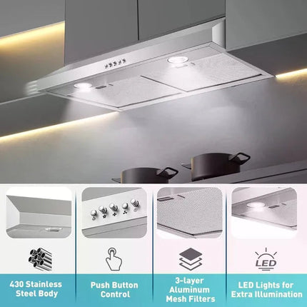 30 Inch Kitchen Under Cabinet Range Hood 500 CFM Stainless Steel