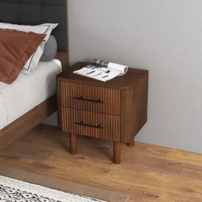Logan Mid Century Modern Walnut Nightstand Bed Side Tables With 2