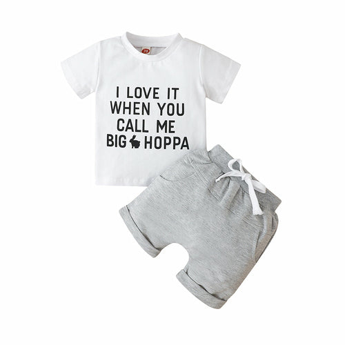 2 Pieces Set Baby Kid Unisex Letters T-Shirts And Solid Color Shorts