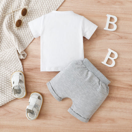2 Pieces Set Baby Kid Unisex Letters T-Shirts And Solid Color Shorts