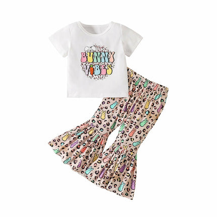 2 Pieces Set Baby Kid Girls Easter Letters Print T-Shirts And Cartoon