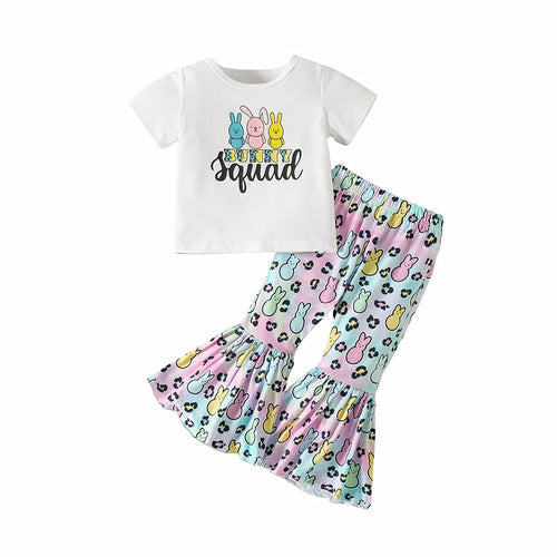 2 Pieces Set Baby Kid Girls Easter Letters Print T-Shirts And Cartoon