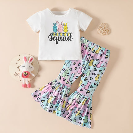 2 Pieces Set Baby Kid Girls Easter Letters Print T-Shirts And Cartoon