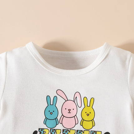2 Pieces Set Baby Kid Girls Easter Letters Print T-Shirts And Cartoon