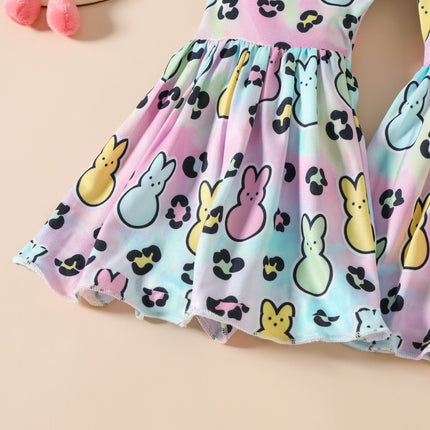 2 Pieces Set Baby Kid Girls Easter Letters Print T-Shirts And Cartoon