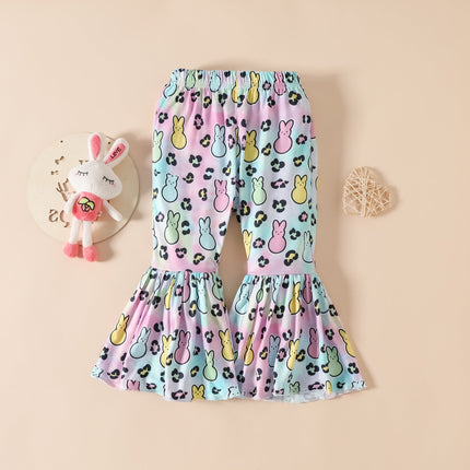 2 Pieces Set Baby Kid Girls Easter Letters Print T-Shirts And Cartoon