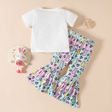 2 Pieces Set Baby Kid Girls Easter Letters Print T-Shirts And Cartoon