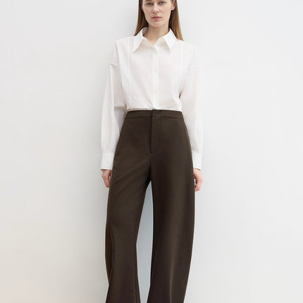 "Nostalgic Stroll" Wool Blended High Waist Curved Scimitar Casual