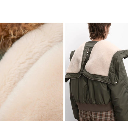 Fireladyfur Warm Short Style Jacket with a Large fur Hood and Raccoon