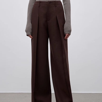 Imported wool pleated high-waisted straight-leg all-match slimming