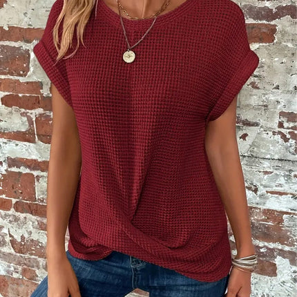 Short-sleeved Waffle T-shirt Summer New Solid Color Crew Neck Top For