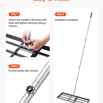 10x30in Lawn Leveling Rake Heavy Duty 83.9in Adjustable Handle For