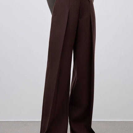 Imported wool pleated high-waisted straight-leg all-match slimming