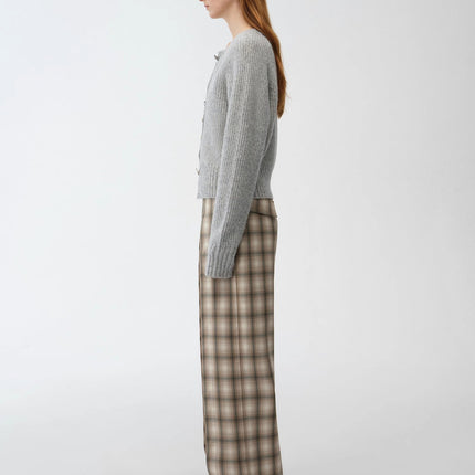 "Hokkaido Weaving Love" wool blend crew neck cardigan top