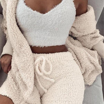 3pcs Womens Clothing Long Sleeve Crop Tank Top And Drawstring Shorts