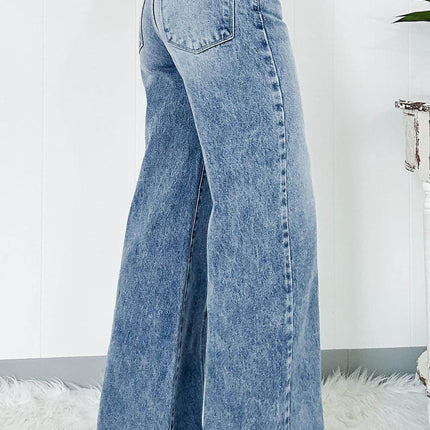 Dusk Blue Central Seamed Wide Leg High Waist Jeans