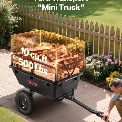 Dump Trailer 500 Lbs 10 Cu. Ft Tow Behind Plastic Garden ATV Trailer