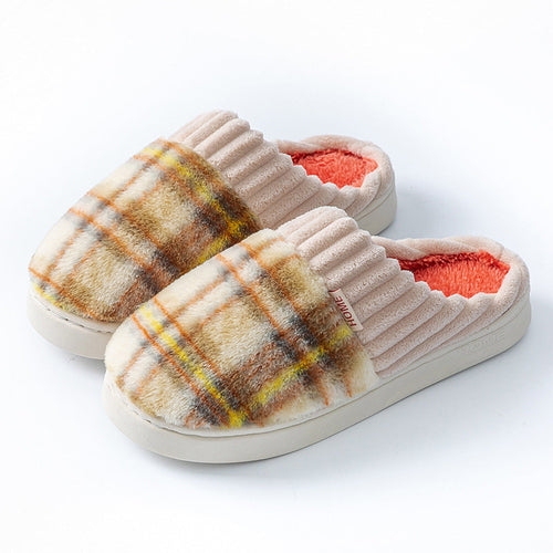 Plaid Plush Slippers Warm Soft Non-slip Bedroom Home Slipper For