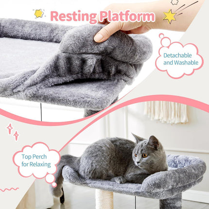 Small 4-in-1 Cat Tree Tower With Self-grooming Brush And Natural Sisal