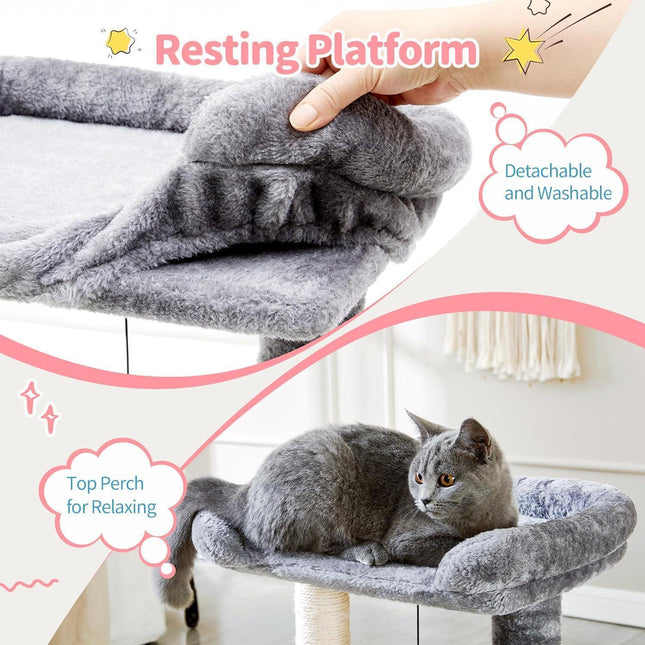 Small 4-in-1 Cat Tree Tower With Self-grooming Brush And Natural Sisal