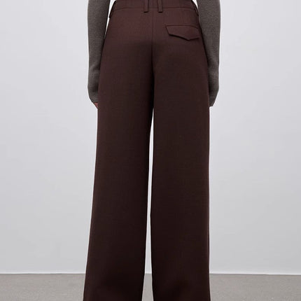 Imported wool pleated high-waisted straight-leg all-match slimming