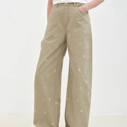 "Carol Pie" loose high-waisted wide-leg calla lily print jeans for