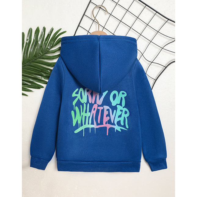 Toddler Girl Zip Up Hoodie Jacket Sorry Or Whatever Letter Print Long