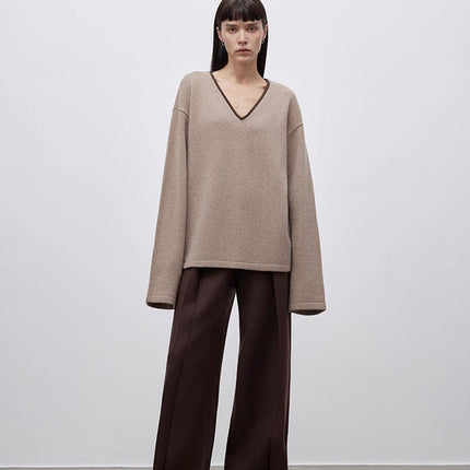 Imported wool pleated high-waisted straight-leg all-match slimming