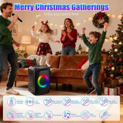 Portable Wireless Party Speaker With LED Light 2 Wireless Mics Remote