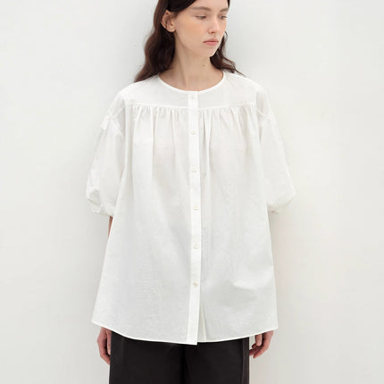 "Romantic Line Drawing" Pure Cotton Slightly Wrinkled Puff Sleeve