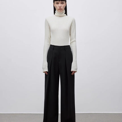 Imported wool pleated high-waisted straight-leg all-match slimming