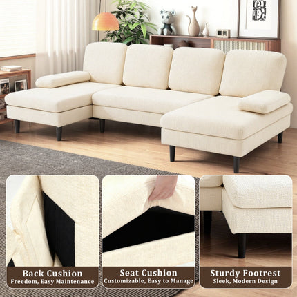 U-shaped Combination Sofa, Double Lounge Chair, Chenille Fabric 4-seat