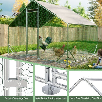 Large Metal Chicken Coop, Walk-in Chicken Run,Galvanized Wire Poultry