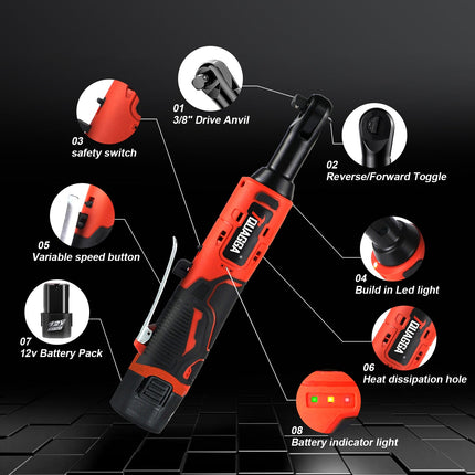 TQUAGGA Cordless Electric Ratchet Wrench Set, 12V, 45ftlbs,Variable