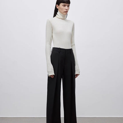 Imported wool pleated high-waisted straight-leg all-match slimming