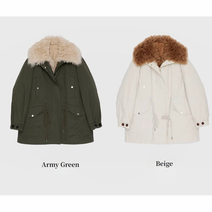 Fireladyfur Women’s Goose Down Parka coat with Toscana Shearling