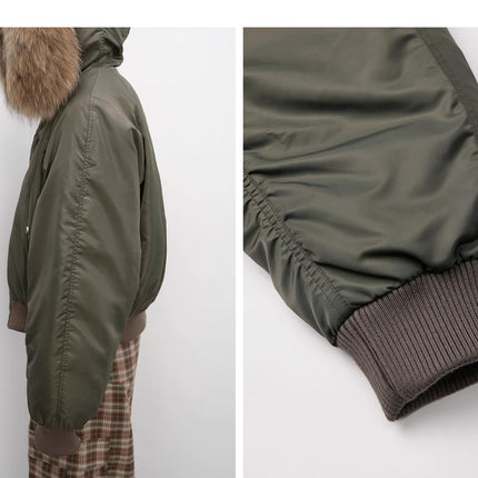 Fireladyfur Warm Short Style Jacket with a Large fur Hood and Raccoon