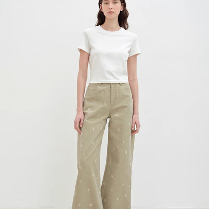 "Carol Pie" loose high-waisted wide-leg calla lily print jeans for