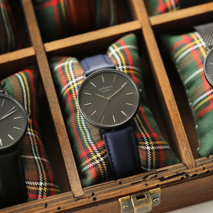 Modern Font Engraving - Men's Minimalist Watch + Admiral Blue Strap