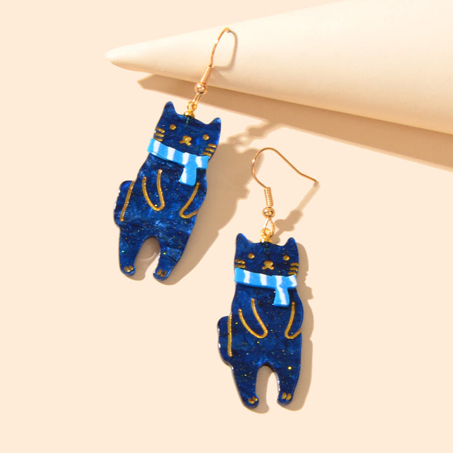 Funny Acrylic Blue Scarf Cat Dangle Drop Creative Unique Cartoon Pet