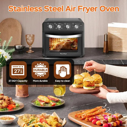 27.5QT 6-in-1 Air Fryer Toaster Oven Dropdown-Door 6-Slice Countertop